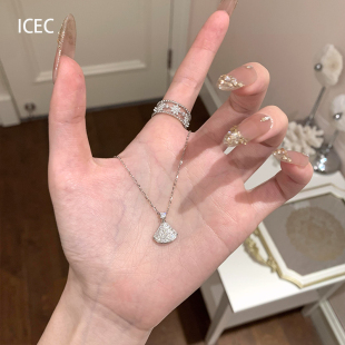 S925银一贝子扇形锆石项链女款 高级感轻奢小众锁骨链颈链 2025新款