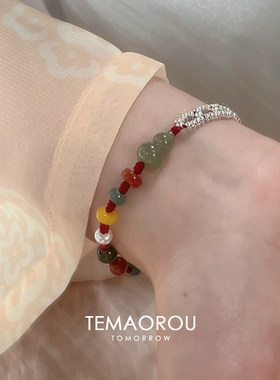 翠绿色葫芦串珠编绳手链女