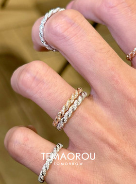 金色爆闪排钻绞花素圈戒指女