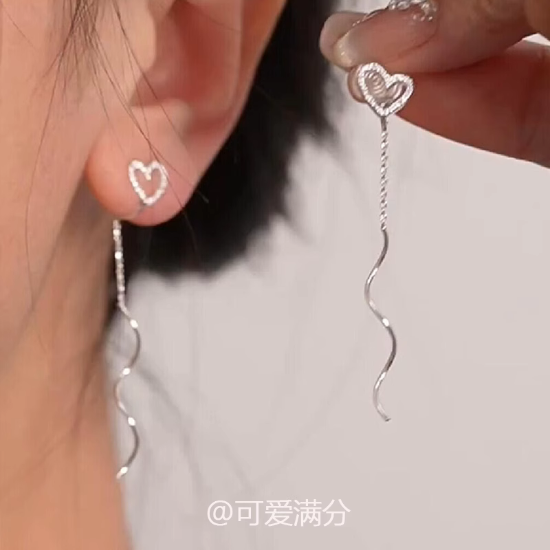 S925纯银波浪爱心耳环气质耳钉女