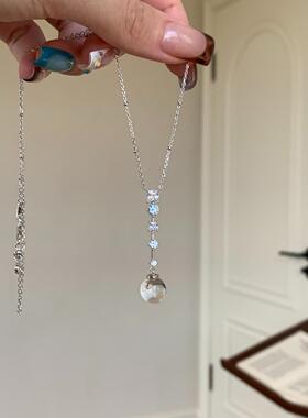 清冷感冰透白水晶吊坠项链