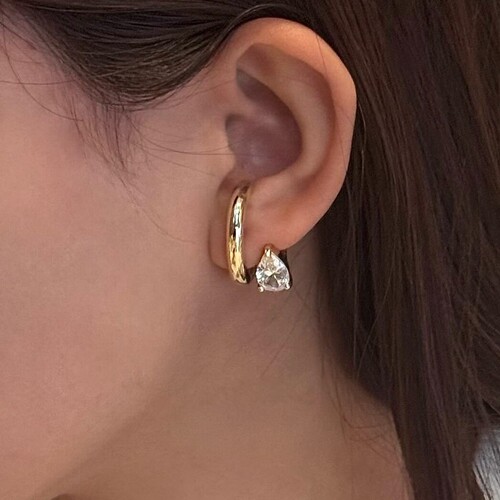 金色几何水滴闪钻勾耳扣女