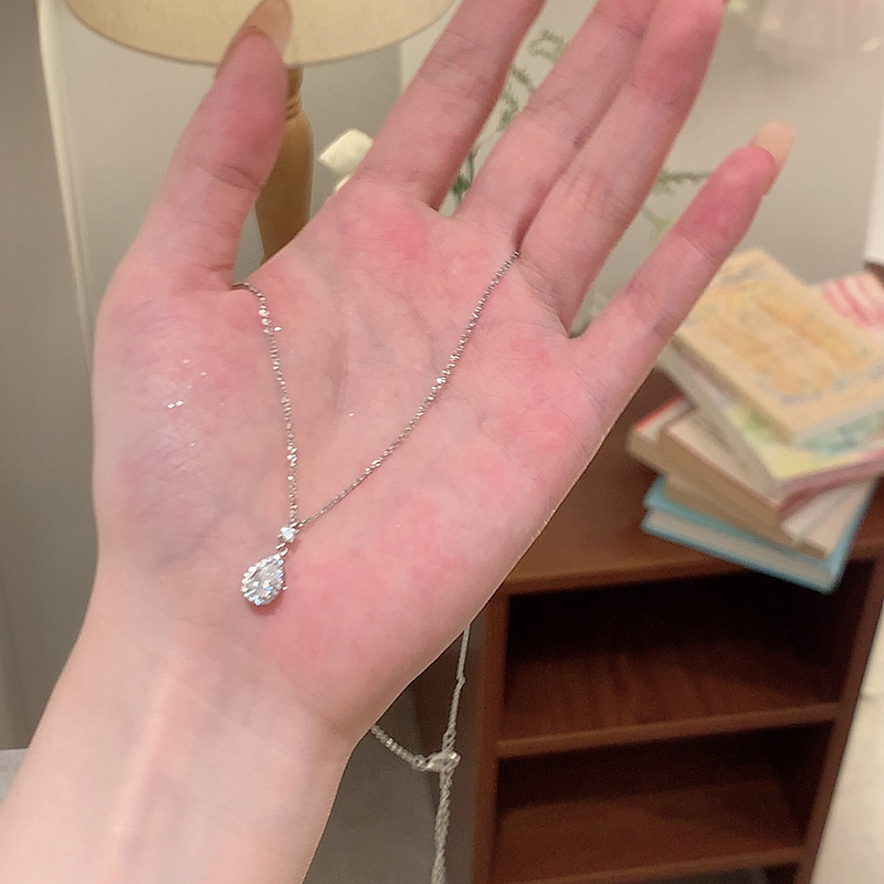 S925纯银水滴锆石吊坠项链女款