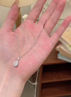 S925纯银水滴锆石吊坠项链女款