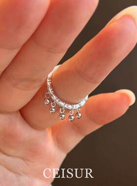 银色铃铛镂空蕾丝流苏戒指女