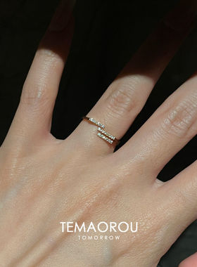 金色爆闪排钻平衡木极细戒指女