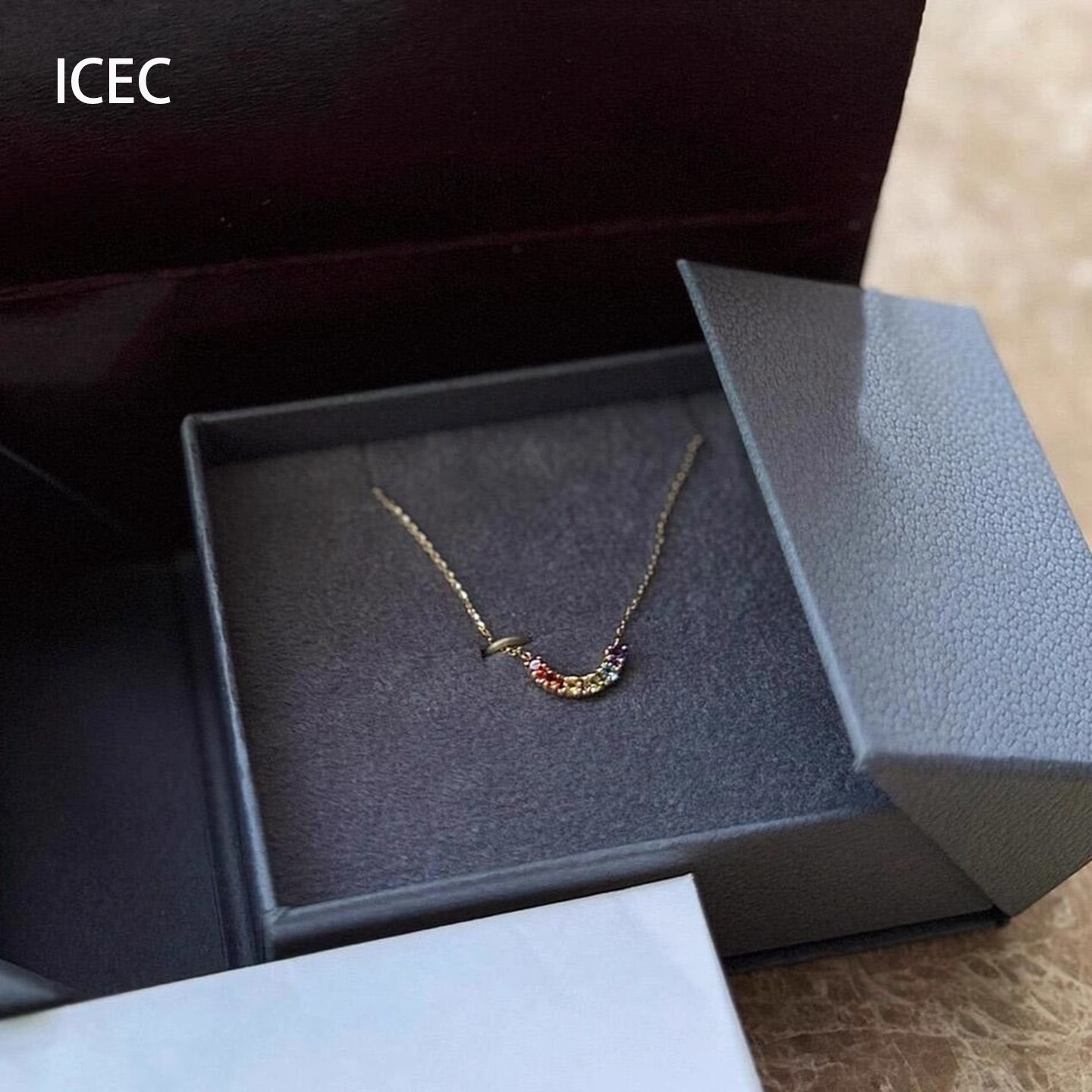 S925纯银彩色微笑项链女款锁骨链