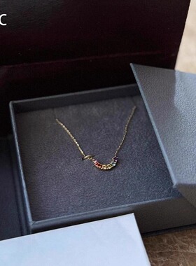 S925纯银彩色微笑项链女款锁骨链