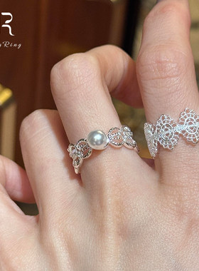 法式镂空蕾丝仿珍珠戒指