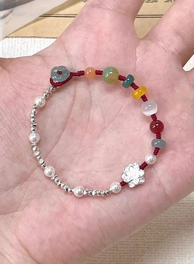 多宝莲花碎银手链轻奢高级感红绳