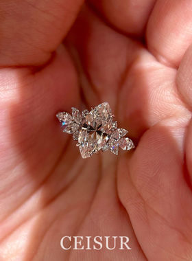 银色爆闪满钻花簇马眼钻戒指女