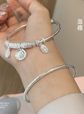 足银999.9平安喜乐吉言黄财神盘缠如意手镯新中式520礼物