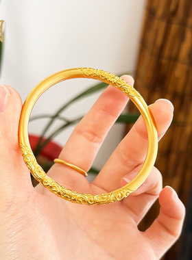 卷草纹手镯圈口可选古法纯实心传承素圈镯子结婚摆件首饰祥云手饰