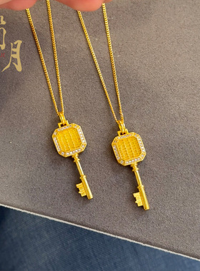 沙金点钻传喜系列钥匙项链久不掉色侧身链diy吊坠锁骨链女生饰品