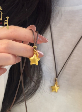 长款金色星星吊坠项链小众设计感精致月亮点钻颜值百搭项坠饰品链