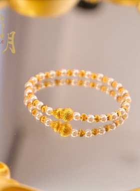 沙金猫眼贝珠葫芦手串锤纹福禄仿珍珠爆闪珠珠弹力绳手工手链饰品