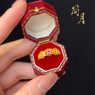 久不掉色沙金繁花镶钻戒指如意祥云花纹紫荆花个性活口对戒女指环