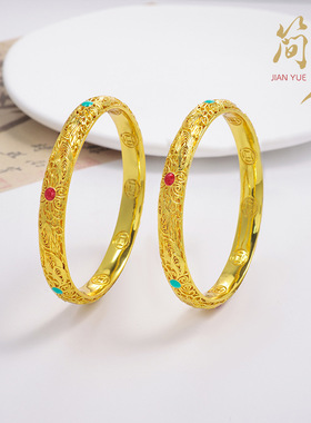 沙金镂空花丝皇后镯钱币闭口镯子新中式宫廷风手镯钱币纹中国风镯