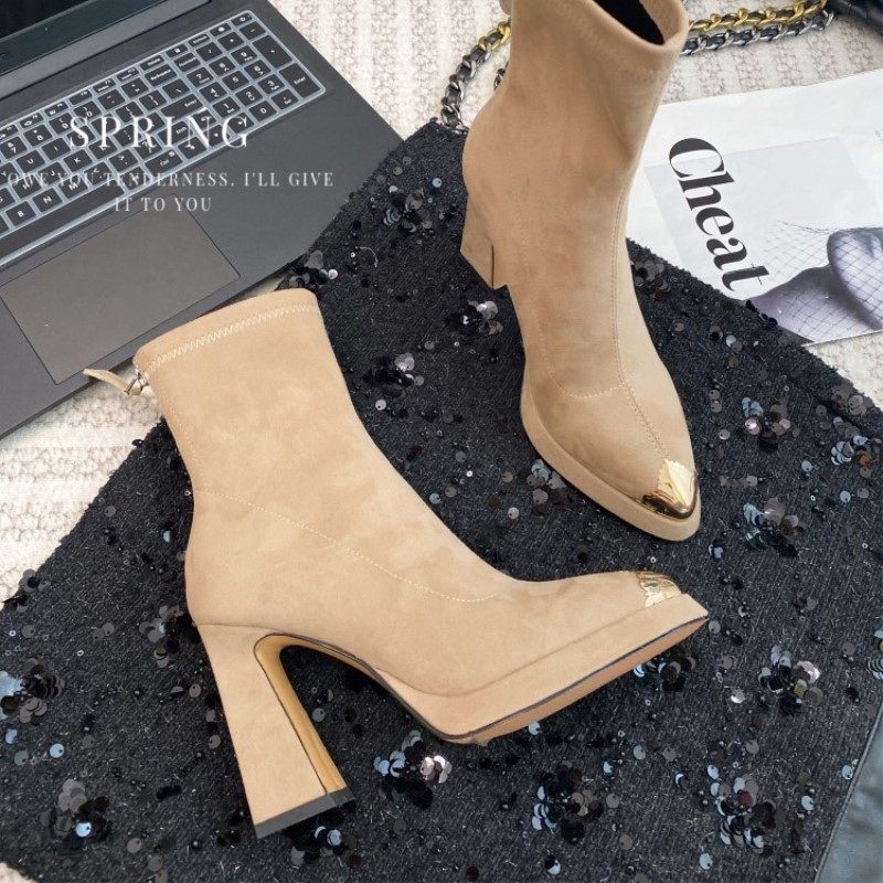 韩系秋冬粗高跟防水台短靴弹力瘦瘦靴小尖头纯小个子气质袜靴女鞋,女鞋,时装靴,淘宝优惠券,粉丝福利购,淘宝优惠卷