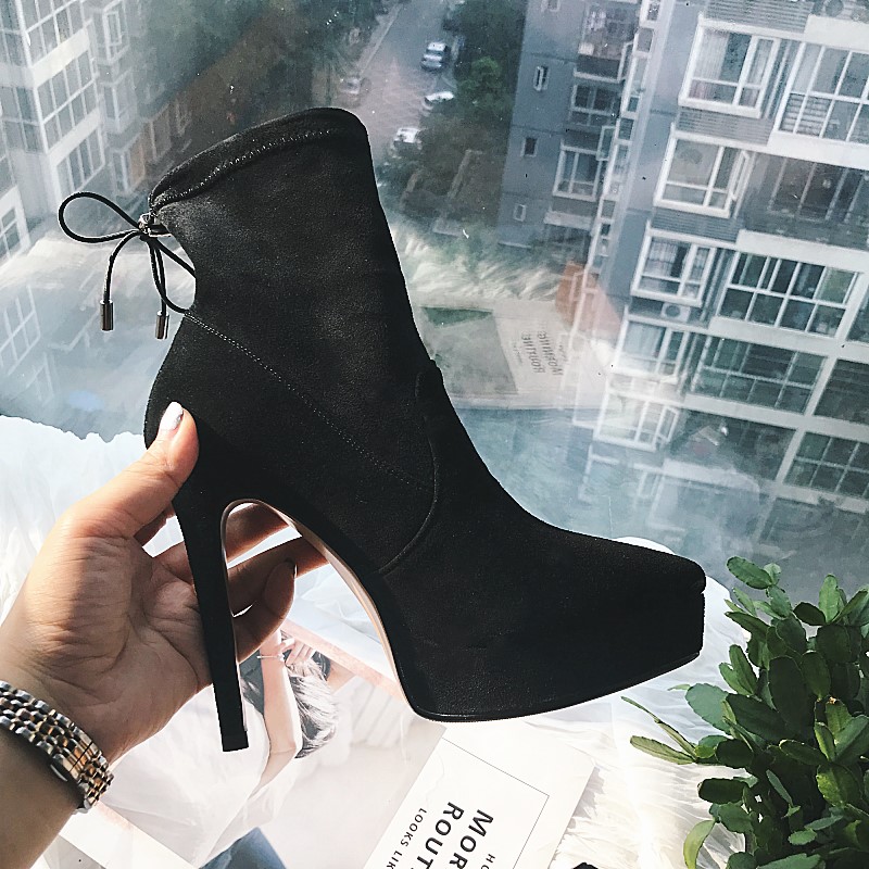 弹力靴尖头防水台性感气质12cm