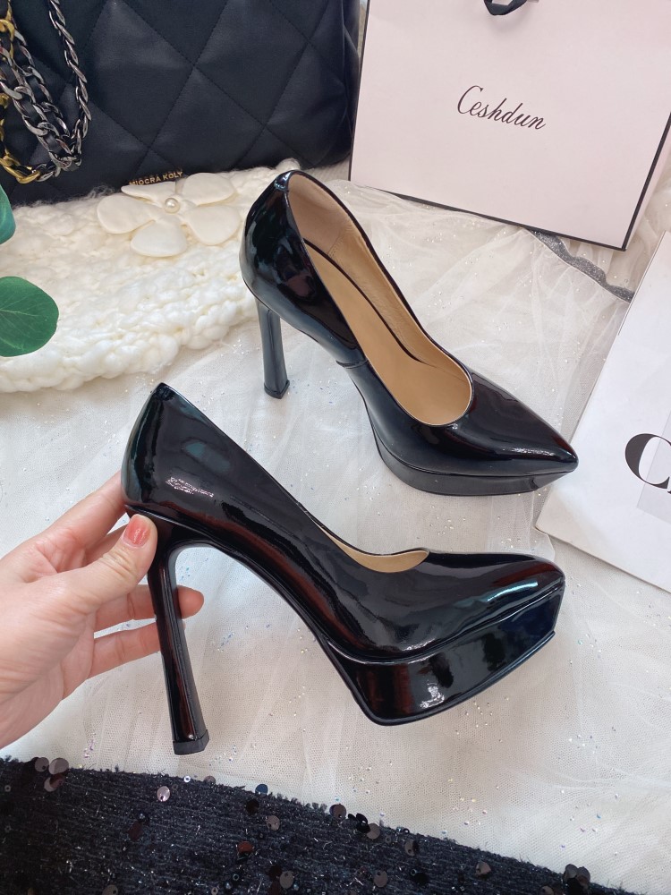 浅口单鞋真皮细高跟防水台尖头