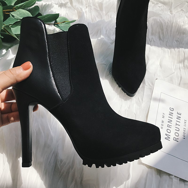 秋冬款细跟防水磨砂气质11cm女鞋