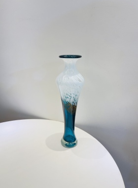 美人瓶外贸出口手工玻璃花瓶白波点搭配蓝色渐变洒金优雅复古