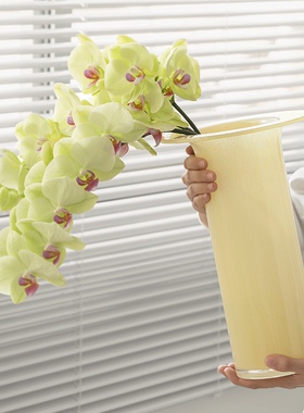 奶白圆盘中古玻璃花瓶花器 ins风软装饰品高级家居摆件