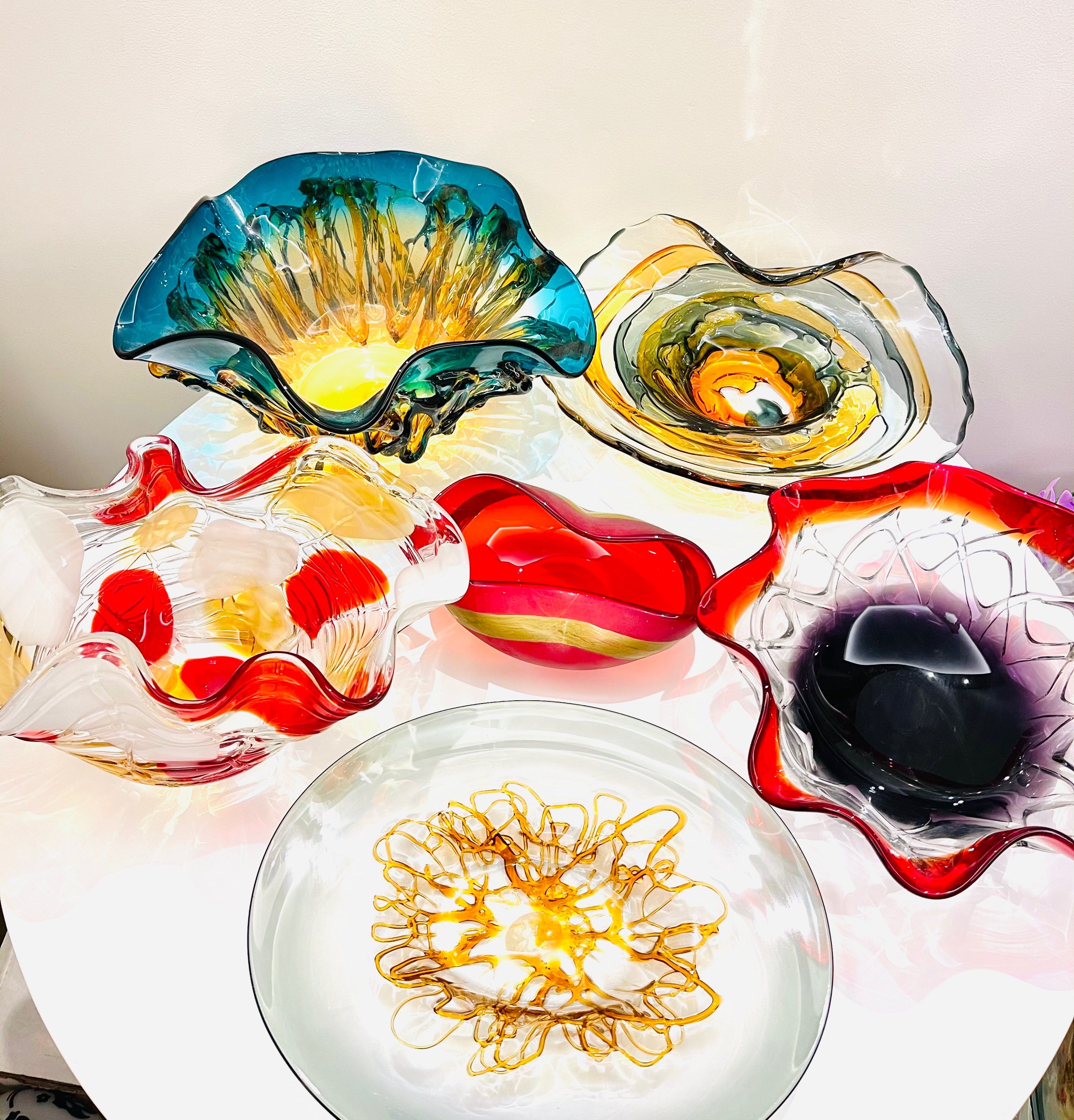 外贸出口果盘孤品样品红蓝绿色系玻璃果篓过年摹刻洒金红色喜庆