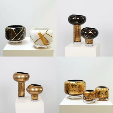 中古风轻奢黑色金纹水晶底厚重琉璃花瓶客厅样板间餐厅软装饰摆件