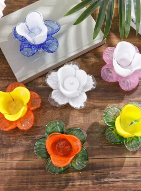 漂亮花朵烛台复古ins风粉蓝白中古风烛杯彩色高8宽12