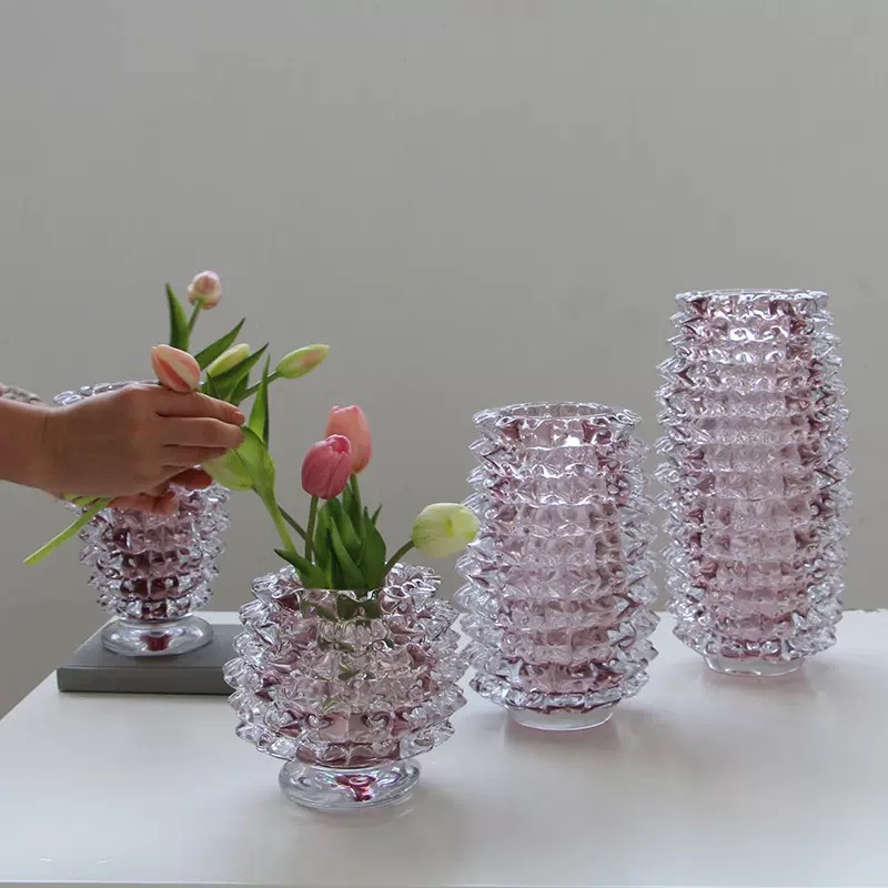 北欧高级感方口彩色水晶厚底玻璃花瓶居家桌面百合水培软装装饰品