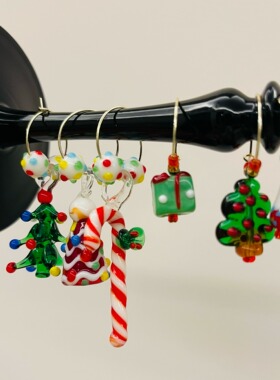 圣诞节玻璃挂坠挂件酒杯标记区分环背景墙装饰摆饰多用途可做耳环