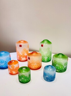 外贸出口意大利手工玻璃摹刻小花瓶蓝橙红绿色