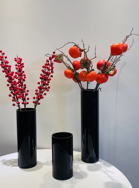 纯黑色直筒花瓶简约现代风格家居软装饰外贸出口玻璃花器