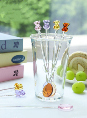 日式创意牛奶甜品小熊勺子彩色透明玻璃勺可爱长柄咖啡小清新汤匙