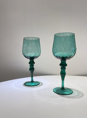 中古风人工吹制原色绿色玻璃杯鸡尾酒杯简约异形杯水波纹