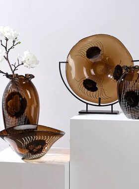 现代轻奢抽象不规则线条玻璃花瓶展厅别墅客厅餐桌高级感家居摆件