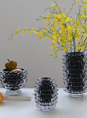 轻奢意式水晶黑色直筒手工琉璃花器样板间果盘设计师推荐软装设计