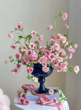 中古风Vintage黑色复古法式双耳设计侘寂风艺术花瓶装饰摆件果盘