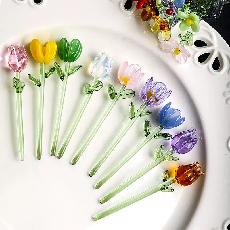 日式手工mini玻璃小花摆件琉璃花束仿真清新插花装饰玻璃花瓶摆件图片