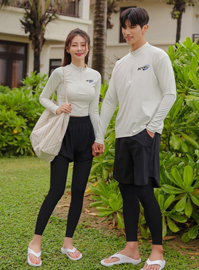 潜水服情侣分体大码长袖长裤水母泳衣女拉链速干防晒保守男沙滩装