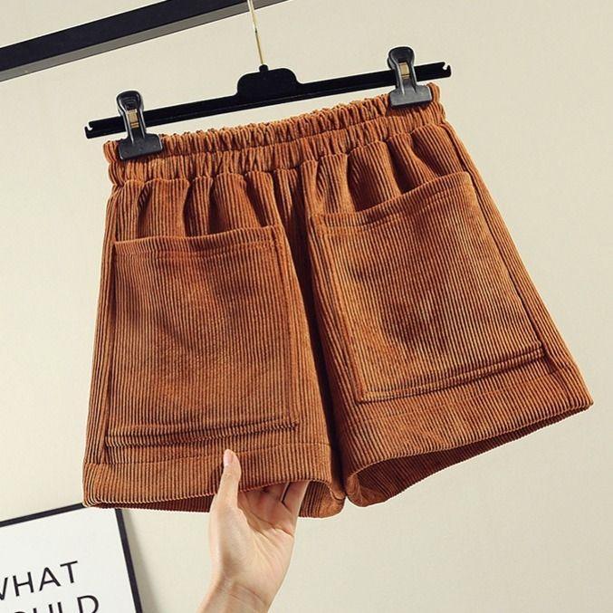 儿童灯芯绒短裤女童加绒加厚外穿阔腿靴裤子男童条绒短裤中大童冬