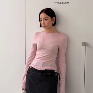 女韩系天丝长袖 U领两面穿打底衫 T恤508126 waitmore多色入 L少女