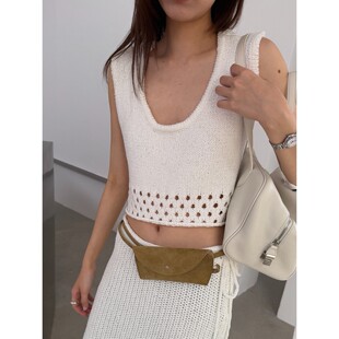 上衣女BW01726 外穿镂空无袖 L少女 waitmore宽松U领针织背心短款
