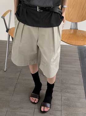 L少女 waitmore简约通勤宽松休闲五分裤女松弛慵懒感裤子523326