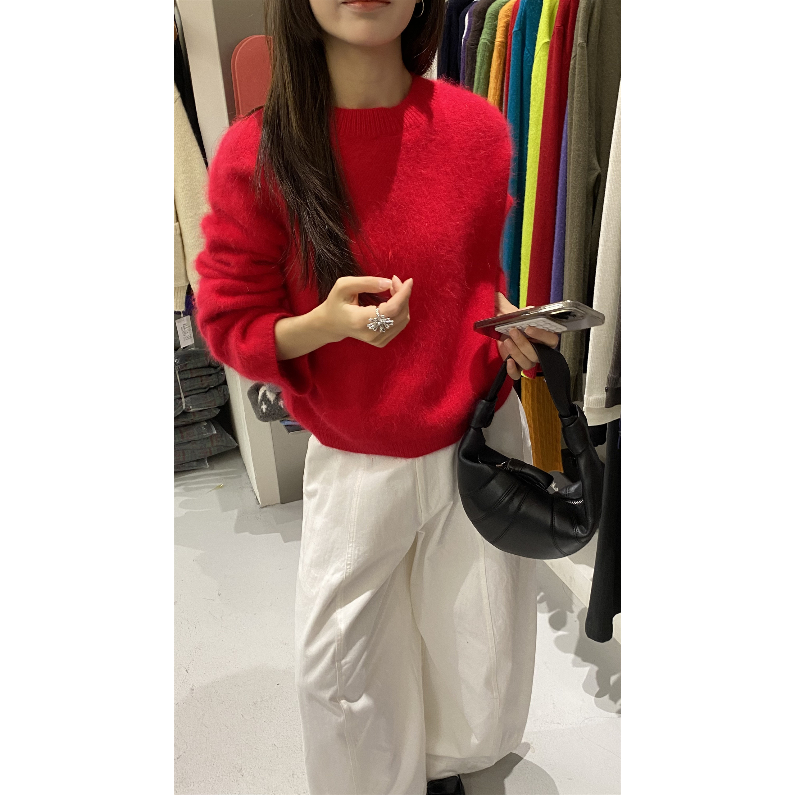 L少女 Doubleseven圆领简约拉毛毛衣 轻盈感60%兔毛糯叽叽针织衫