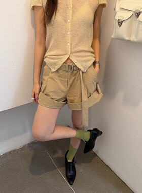L少女 waitmore新款工装风短裤小个子显瘦宽松卷边休闲裤女517726
