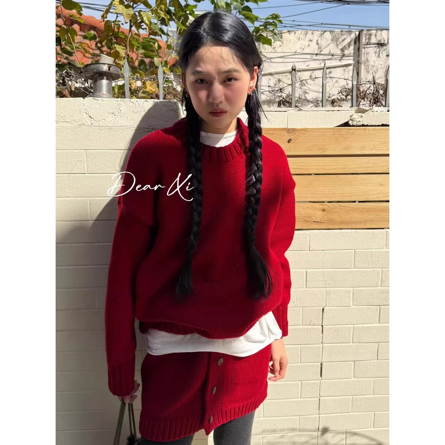 L少女 DEAR.XI 氛围感套装 冬季韩系毛衣休闲针织短裤时髦两件套