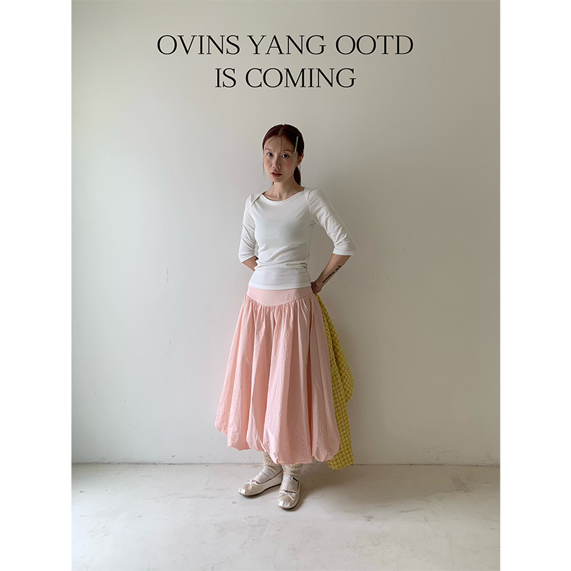 L少女 ovinsyang 高智感穿搭 简约中袖t恤女秋新款小众打底衫上衣